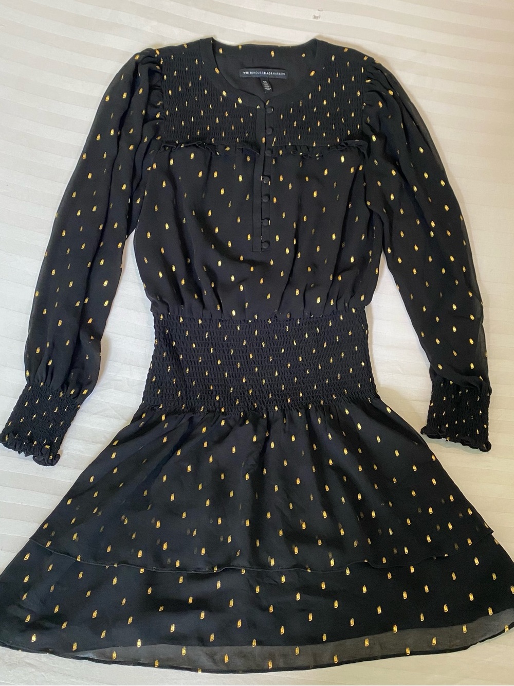 White House Black Market Metallic Gold Dot Mini Dress Size XS